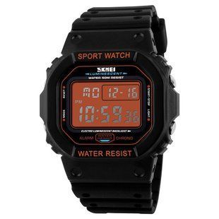 Мужские наручные спортивные часы Skmei 1134 (Черные с оранжевым цифебрлатом) 113430 фото