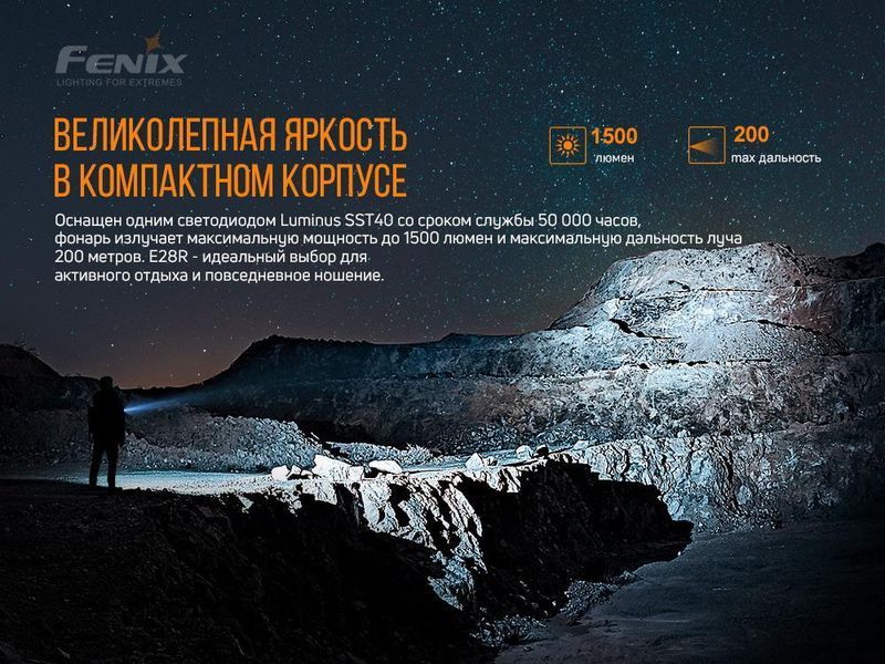 Ліхтарик ручний Fenix E28R 1500лм USB Type-C (Чорний) 703341 фото