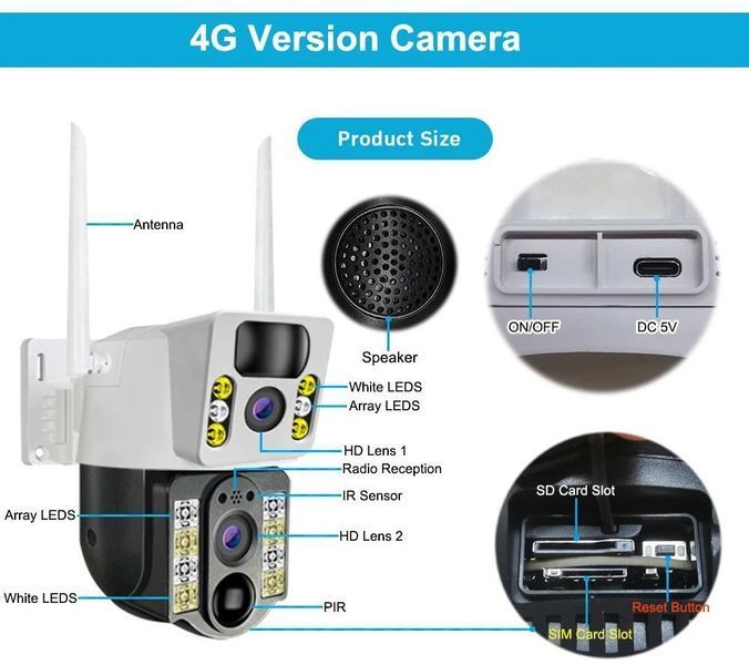 Вулична камера із сонячною панеллю V380Pro 4G Sim Wi-Fi 4K 8MP 719508 фото