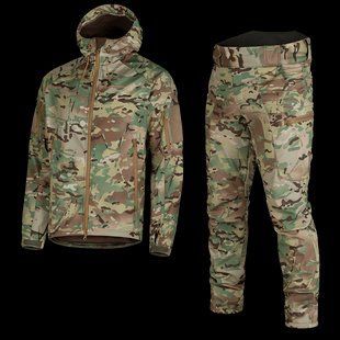 Військовий чоловічий волого-вітрозахисний костюм SoftShell (куртка та штани) Мультикам XL 20655 фото