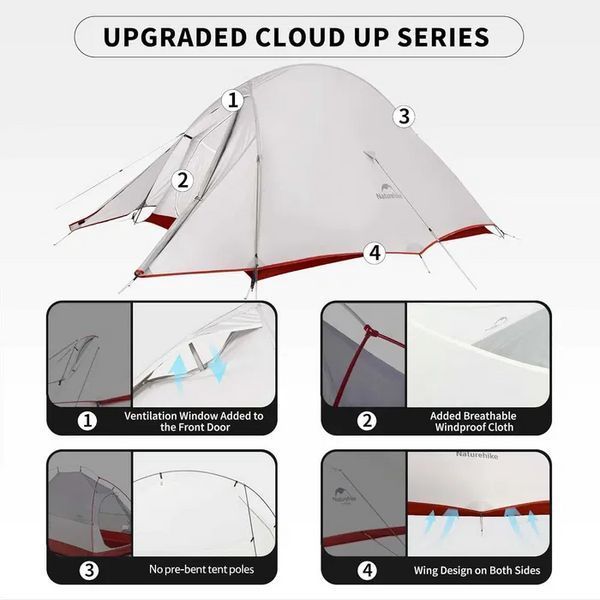 Одномісний легкий намет Naturehike Cloud Up 1 PRO CNK2350WS020 (1.57 кг) Зелений 722338 фото