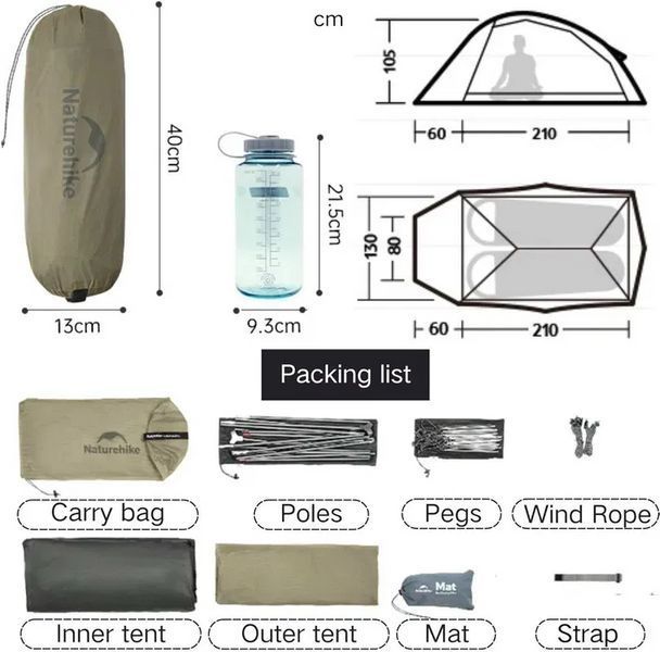 Одномісний легкий намет Naturehike Cloud Up 1 PRO CNK2350WS020 (1.57 кг) Зелений 722338 фото