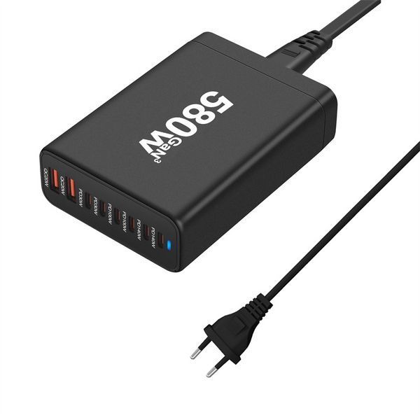 Сетевое многоканальное зарядное устройство GaN3 YMX-580W (2 Type-C140W + 2Type-C100W + 2Type-C30W + 2USBQC3.0 20W) Черный 7194311 фото