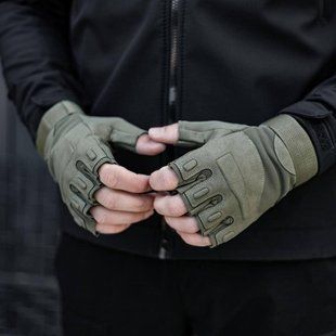 Перчатки без пальців на липучках (тактичні, армійські, військові, мисливські) Хакі, M 23544 фото