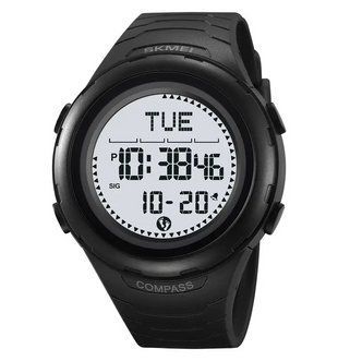 Чоловічий спортивний годинник Skmei 2166 Compass з компасом і крокоміром (Чорний з білим) 7186951 фото