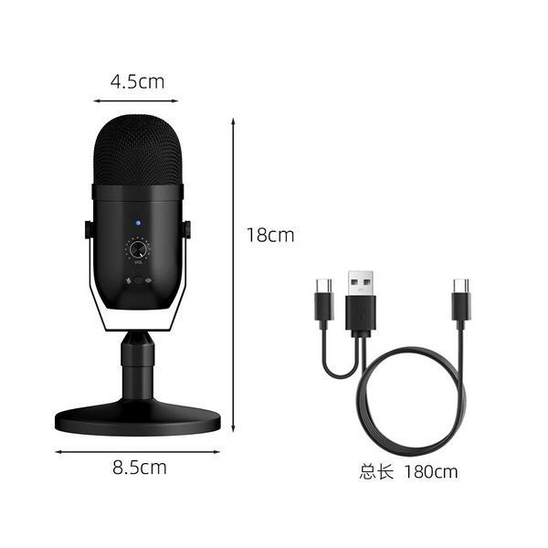 Конденсаторный микрофон для подкастов HY2102 USB Черный 719594 фото