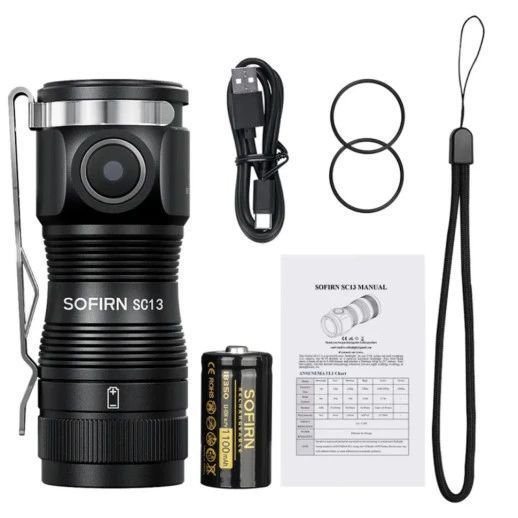 Фонарик Sofirn SC13 диод Luminus SST40 6500K 1300лм 217м type-C с аккумулятором на 1100mAh Черный 719928 фото