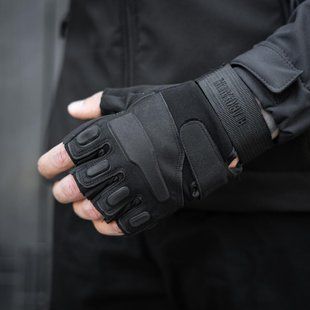 Перчатки без пальців на липучках (тактичні, армійські, військові, мисливські) Чорний, XL 23549 фото