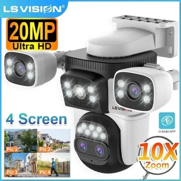Вулична камера LS Vision Wi-Fi 10K 360&deg; 4 об'єктиви з автоспостереженням Білий 719581 фото