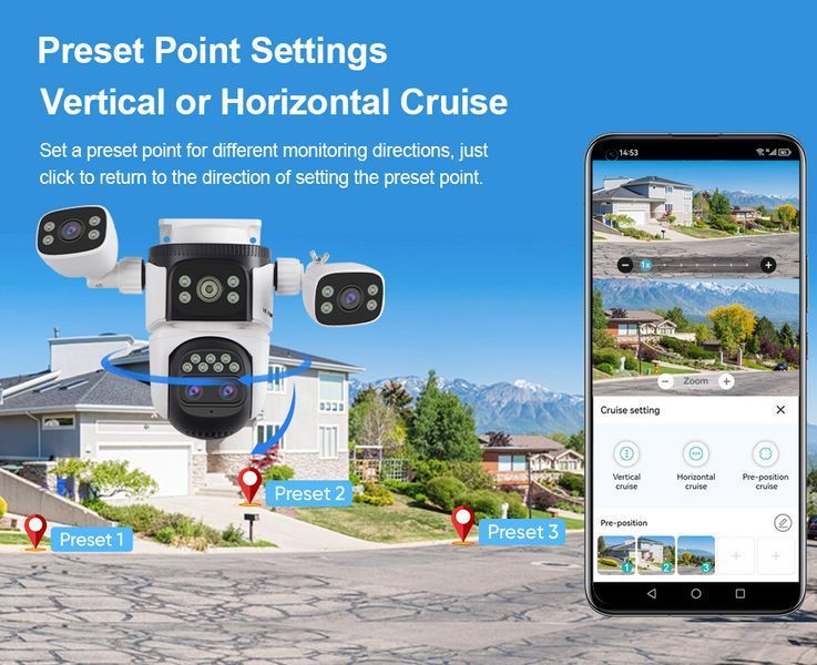 Вулична камера LS Vision Wi-Fi 10K 360&deg; 4 об'єктиви з автоспостереженням Білий 719581 фото