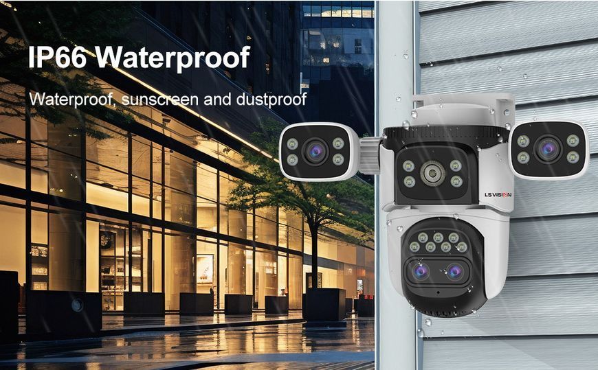 Вулична камера LS Vision Wi-Fi 10K 360&deg; 4 об'єктиви з автоспостереженням Білий 719581 фото