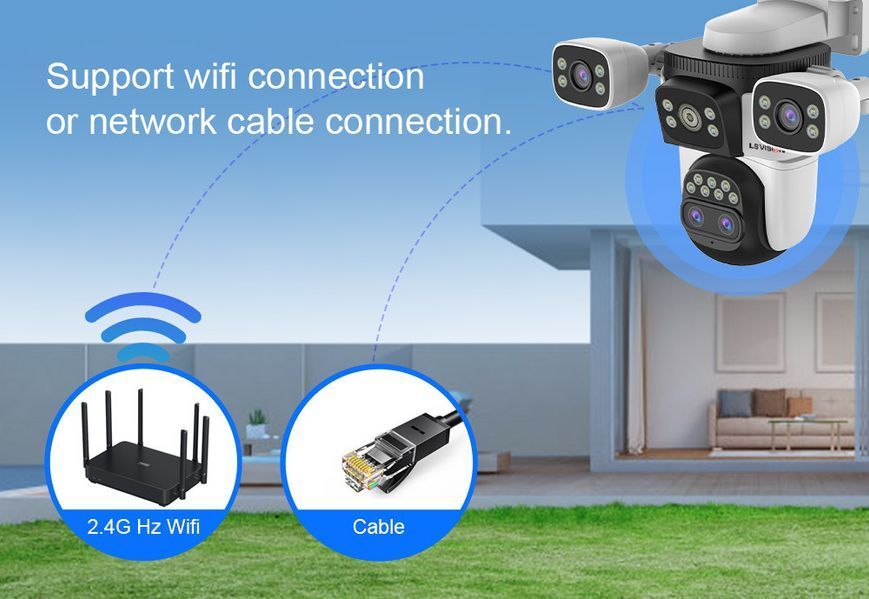 Вулична камера LS Vision Wi-Fi 10K 360&deg; 4 об'єктиви з автоспостереженням Білий 719581 фото