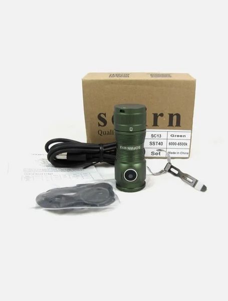 Фонарик Sofirn SC13 диод Luminus SST40 6500K 1300лм 217м type-C с аккумулятором на 1100mAh Зеленый 7199281 фото
