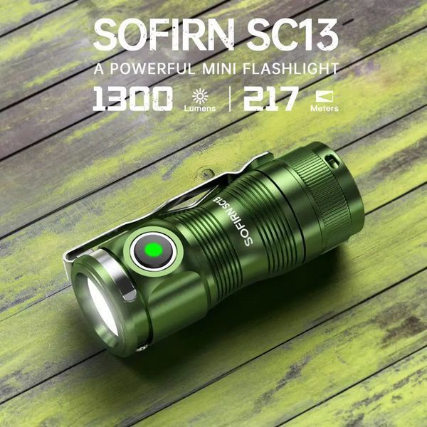 Фонарик Sofirn SC13 диод Luminus SST40 6500K 1300лм 217м type-C с аккумулятором на 1100mAh Зеленый 7199281 фото