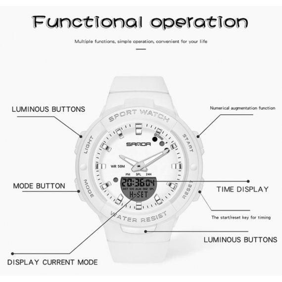 Жіночий наручний спортивний годинник Sanda Easy (Білий) 703123 фото