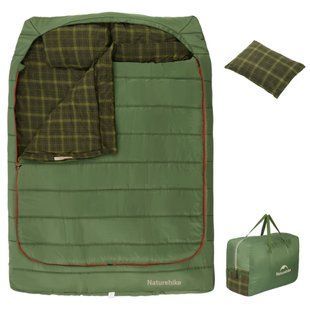 Двухместный спальный мешок Naturehike CNK2350WS019 (220 х 160см) с подушками Зеленый 718458 фото
