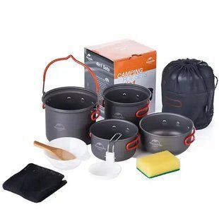 Комплект кемпинговой посуды Naturehike NH18T018-G (4 ед.) + казанок для костра 900540 фото