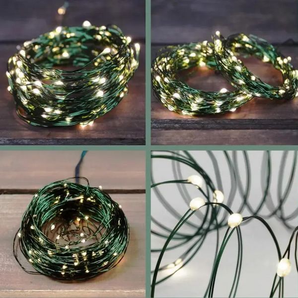 Светодиодная гирлянда нить Роса 200м 2000 Led от сети на зеленой проволоке + пульт ДУ (Теплый белый) 719157 фото