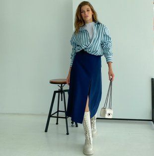 Длинная юбка Свобода с разрезом (Синяя) 44 7079597 фото