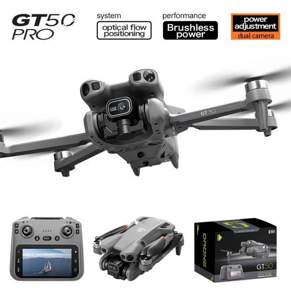 Квадрокоптер складаний GT50 FPV з 8K-камерою РК пульт з екраном, безколекторні мотори, обхід перешкод (до 20 хв польоту) Сірий 719656 фото