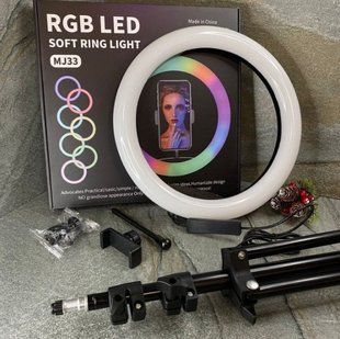 Кільцева кольорова селфи лампа MJ33 33см RJB Light (1 кріплення) USB 330333 фото
