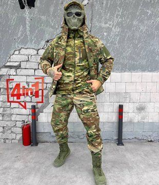 Демісезонний військовий комплект 4 в 1 Softshell (куртка, штани, кофта, бейсболка) Мультикам M 9004763 фото