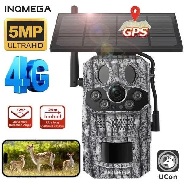 Фотоловичка + сонячна панель Inqmega 4G LTE Sim 5MP GPS PIR-сенсор Сірий камуфляж 719538 фото