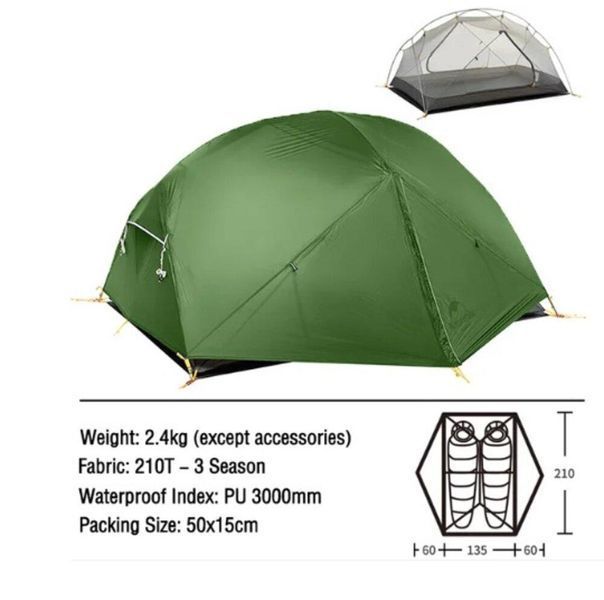 Двухместная туристическая легкая палатка Naturehike Mongar UL NH19M002-J (Зеленый) 7189591 фото
