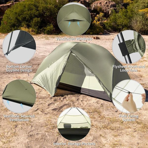 Двухместная легкая туристическая палатка Naturehike CNK2550WS037 Mongar Pro 2 (Оливковый) 722393 фото