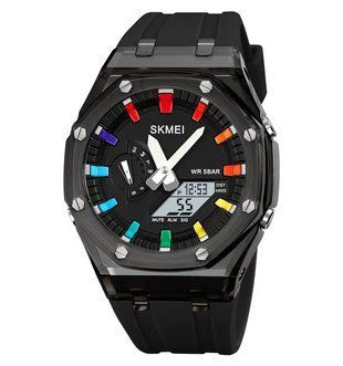 Чоловічий наручний годинник Skmei 2100 (Чорний з білим екраном) 7031824 фото