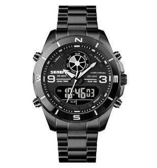 Мужские часы Skmei 1839 со стальным браслетом (Черные с черным циферблатом) 7078852 фото