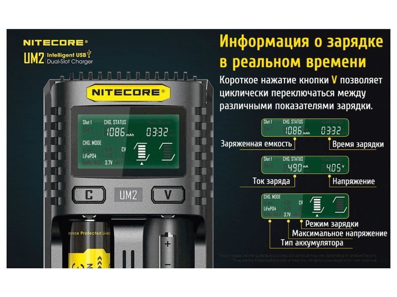Зарядний пристрій Nitecore UM2 на 2 порти для акумуляторів 900648 фото